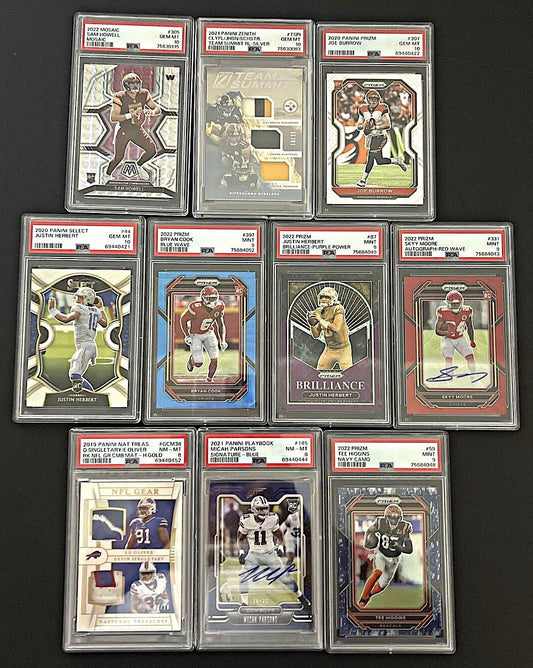 GRADED CARD Guaranteed - NFL Football Hot Pack - 10 Cards - 5 Rookies - 1 Graded Card